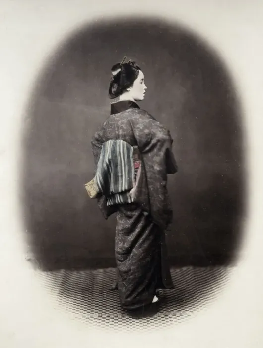 Framed Print : 1860s Japan - portrait of a young woman showing her obi sash Felice or Felix Beato Framed Print : 1860s Japan - portrait of a young woman showing her obi sash Felice or Felix Beato
