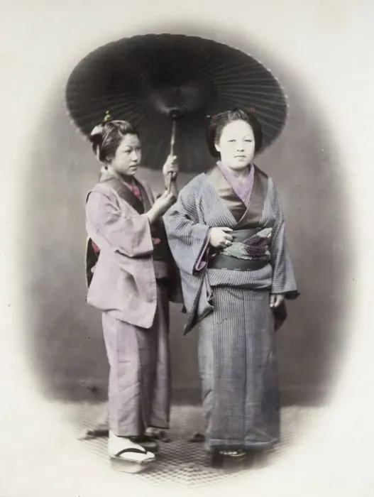 Framed Print : 1860s Japan - portrait of two young women and a parasol umbrella Felice or Felix Beato Framed Print : 1860s Japan - portrait of two young women and a parasol umbrella Felice or Felix Beato