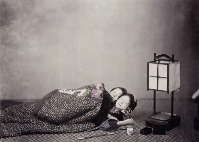 Framed Print : 1860s Japan - portrait of two young women sleeping Felice or Felix Beato Framed Print : 1860s Japan - portrait of two young women sleeping Felice or Felix Beato