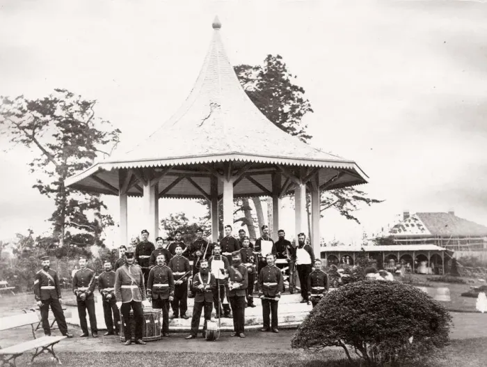 Framed Print : 1871 Japan - the bandstand in the park Yokohama - from The Far East magazine Framed Print : 1871 Japan - the bandstand in the park Yokohama - from The Far East magazine