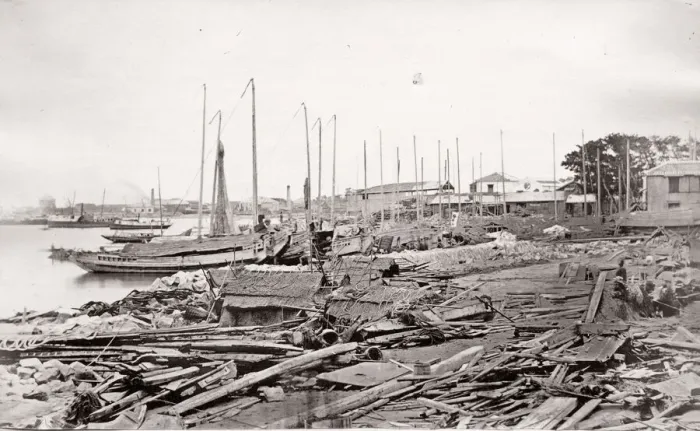Framed Print : 1871 Japan - the Bund at Kobe after the typhoon - from The Far East magazine Framed Print : 1871 Japan - the Bund at Kobe after the typhoon - from The Far East magazine