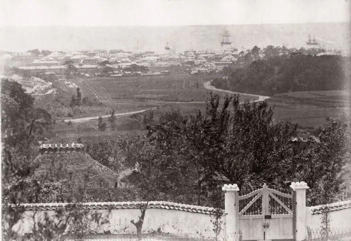 Framed Print : 1871 Japan - Kobe and Hiogo showing the old racecourse - from The Far East magazine Framed Print : 1871 Japan - Kobe and Hiogo showing the old racecourse - from The Far East magazine