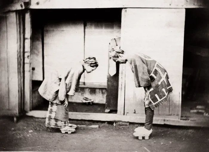 Framed Print : 1871 Japan - two people greeting each other - from The Far East magazine Framed Print : 1871 Japan - two people greeting each other - from The Far East magazine