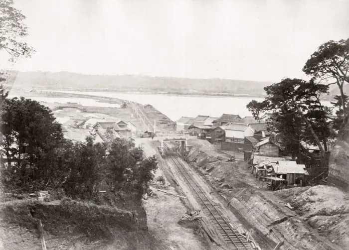 Framed Print : 1871 Japan - the railway at Kanagawa Noge, - from The Far East magazine Framed Print : 1871 Japan - the railway at Kanagawa Noge, - from The Far East magazine