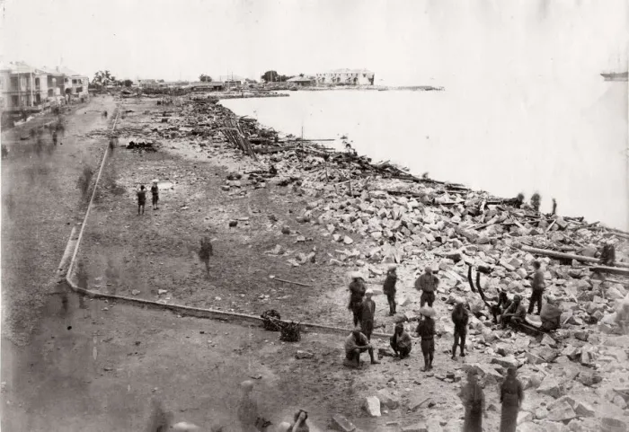 Framed Print : 1871 Japan - the waterfront at Kobe after the typhoon - from The Far East magazine Framed Print : 1871 Japan - the waterfront at Kobe after the typhoon - from The Far East magazine