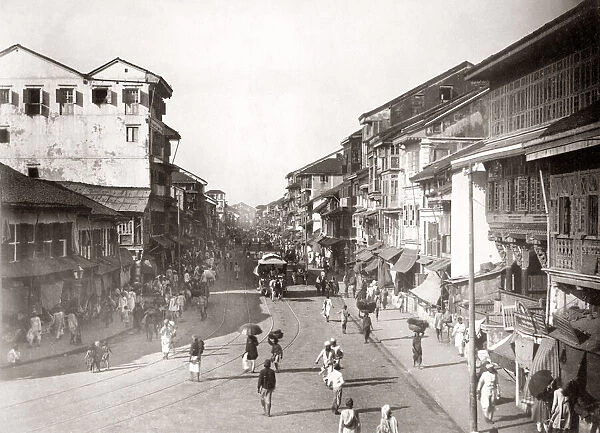 1880s - busy street scene in Bombay (Mumbai) India