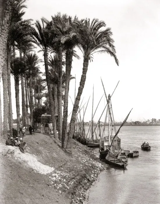 Framed Print : 1880s - river boats on the banks of the Nile Framed Print : 1880s - river boats on the banks of the Nile