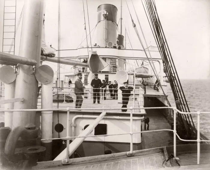 Framed Print : 1889 photograph - RMS Teutonic - from an album of images relating to the launch of Framed Print : 1889 photograph - RMS Teutonic - from an album of images relating to the launch of