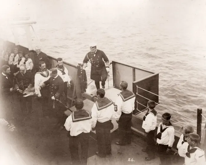 Framed Print : 1889 photograph - RMS Teutonic - from an album of images relating to the launch of Framed Print : 1889 photograph - RMS Teutonic - from an album of images relating to the launch of
