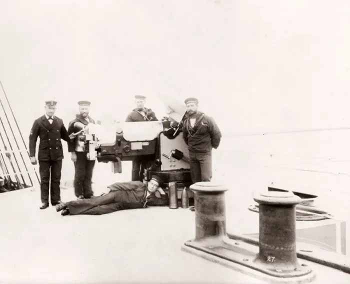 Framed Print : 1889 photograph - RMS Teutonic - from an album of images relating to the launch of Framed Print : 1889 photograph - RMS Teutonic - from an album of images relating to the launch of