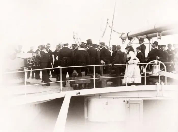 Framed Print : 1889 photograph - RMS Teutonic - from an album of images relating to the launch of Framed Print : 1889 photograph - RMS Teutonic - from an album of images relating to the launch of