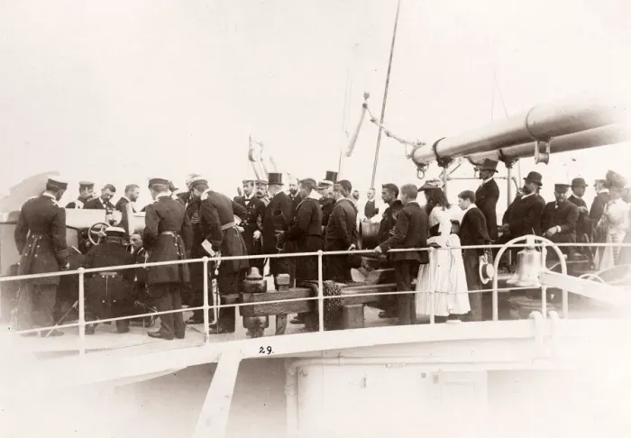 Framed Print : 1889 photograph - RMS Teutonic - from an album of images relating to the launch of Framed Print : 1889 photograph - RMS Teutonic - from an album of images relating to the launch of