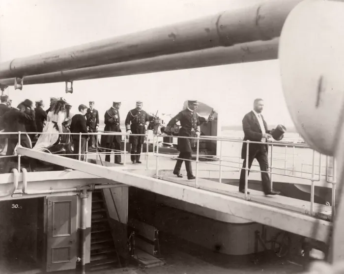 Framed Print : 1889 photograph - RMS Teutonic - from an album of images relating to the launch of Framed Print : 1889 photograph - RMS Teutonic - from an album of images relating to the launch of