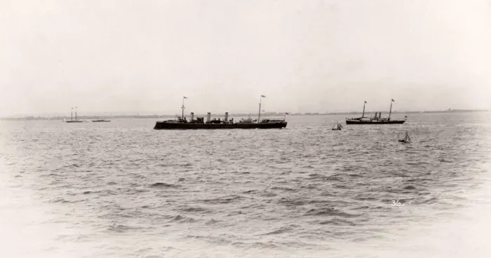 Framed Print : 1889 photograph - RMS Teutonic - from an album of images relating to the launch of Framed Print : 1889 photograph - RMS Teutonic - from an album of images relating to the launch of