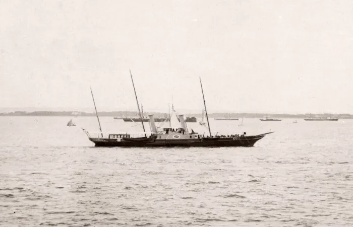 Framed Print : 1889 photograph - RMS Teutonic - from an album of images relating to the launch of Framed Print : 1889 photograph - RMS Teutonic - from an album of images relating to the launch of