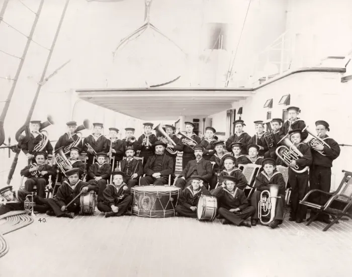 Framed Print : 1889 photograph - RMS Teutonic - from an album of images relating to the launch of Framed Print : 1889 photograph - RMS Teutonic - from an album of images relating to the launch of