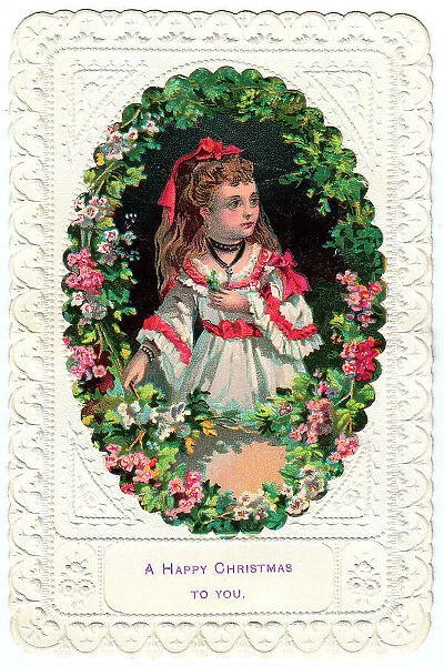 1890s Greetings Card Christmas Xmas Cards Girls
