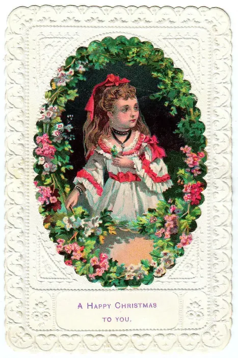 Framed Print : 1890s Greetings Card Christmas Xmas Cards Girls Framed Print : 1890s Greetings Card Christmas Xmas Cards Girls