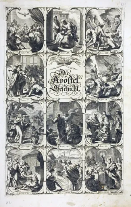 Framed Print : 18th Century Bible frontispiece - Acts of the Apostles Framed Print : 18th Century Bible frontispiece - Acts of the Apostles