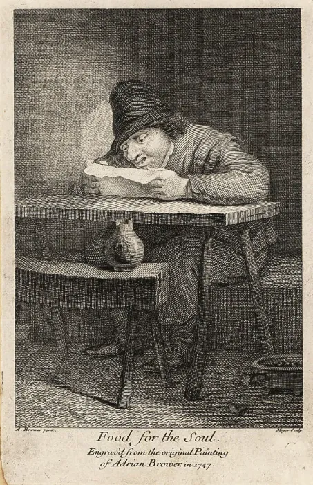 Framed Print : 18th century Flemish peasant reading a letter at a wooden table Framed Print : 18th century Flemish peasant reading a letter at a wooden table