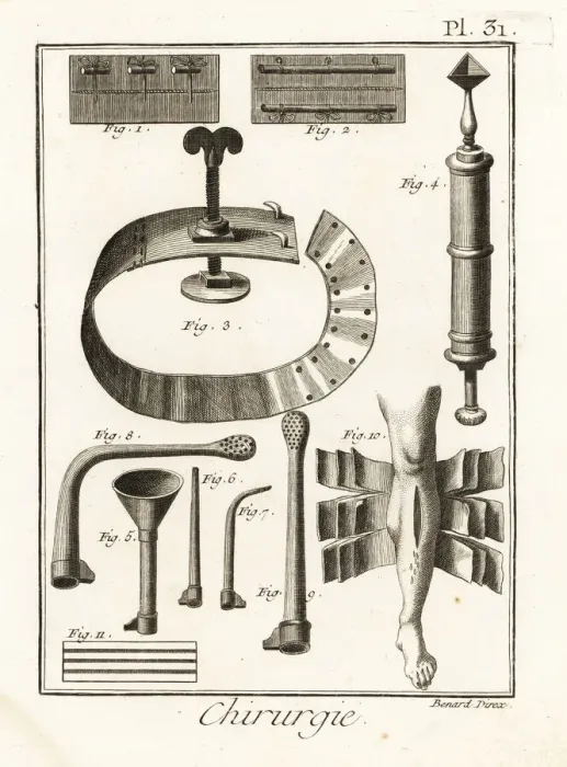 Framed Print : 18th century sutures, tourniquet, syringe and bandages Framed Print : 18th century sutures, tourniquet, syringe and bandages