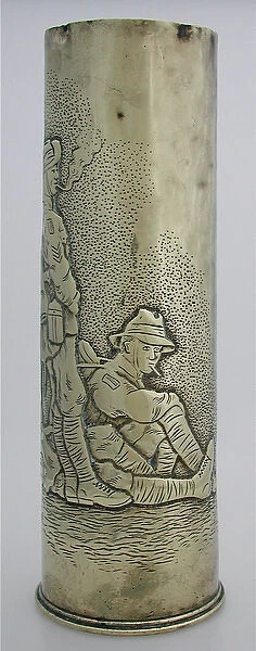 19 pounder shell case - three Australian soldiers relaxing