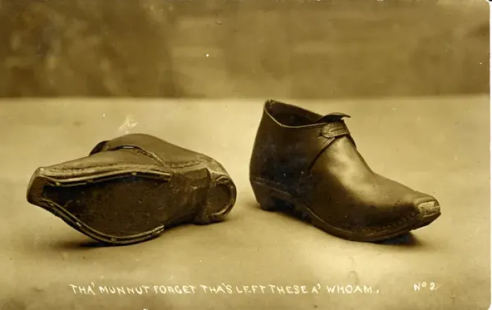 Framed Print : Clogs, England. Tha Munnut Forget Thas Left These a Whoam Date: 1900s Framed Print : Clogs, England. Tha Munnut Forget Thas Left These a Whoam Date: 1900s