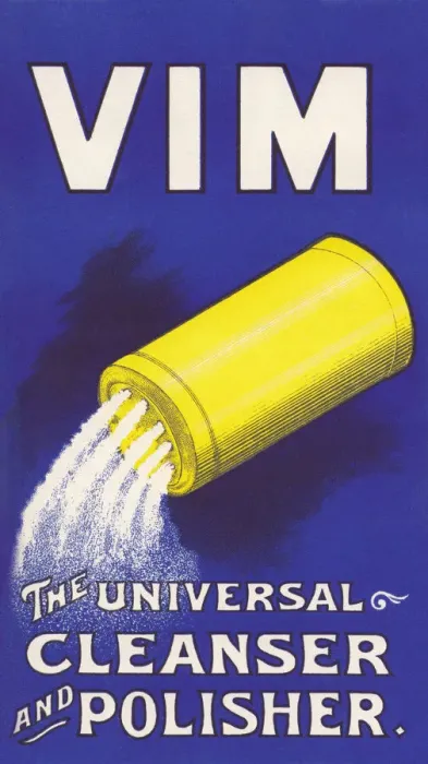 Framed Print : Vim. An advertisement for Vim. The Universal Cleanser and Polisher. Date: 1907 Framed Print : Vim. An advertisement for Vim. The Universal Cleanser and Polisher. Date: 1907