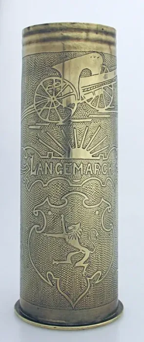 Framed Print : A 1913 77 mm shell case, engraved Langemark Framed Print : A 1913 77 mm shell case, engraved Langemark