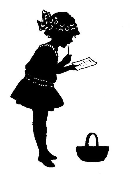 1920 Girl Her Shopping List Silhouette Depictinga