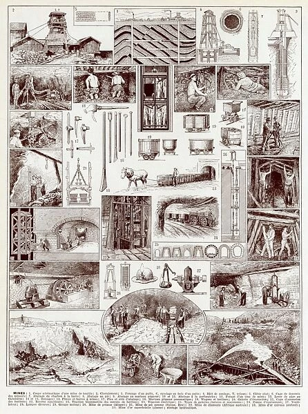 Mines. Page showing the various stages of work involved in mining. Date: 1930