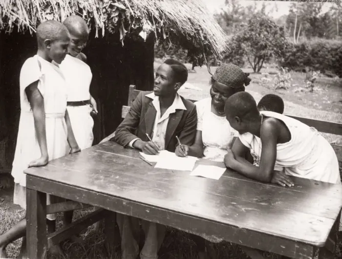 Framed Print : 1940s East Africa - letter writing for Kikiyu girls, Kenya Framed Print : 1940s East Africa - letter writing for Kikiyu girls, Kenya
