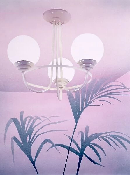 1980s Interior with ceiling light and fern