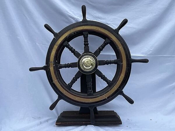 19th century brass and wood ship's wheel, made in Belfast