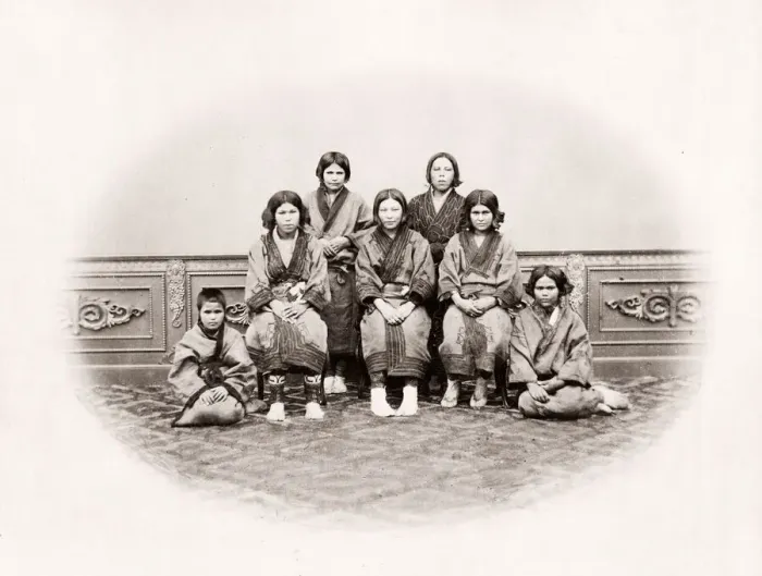 Framed Print : 19th century vintage photograph - group of Ainu Aino, indigenous people from Hokkaido Framed Print : 19th century vintage photograph - group of Ainu Aino, indigenous people from Hokkaido