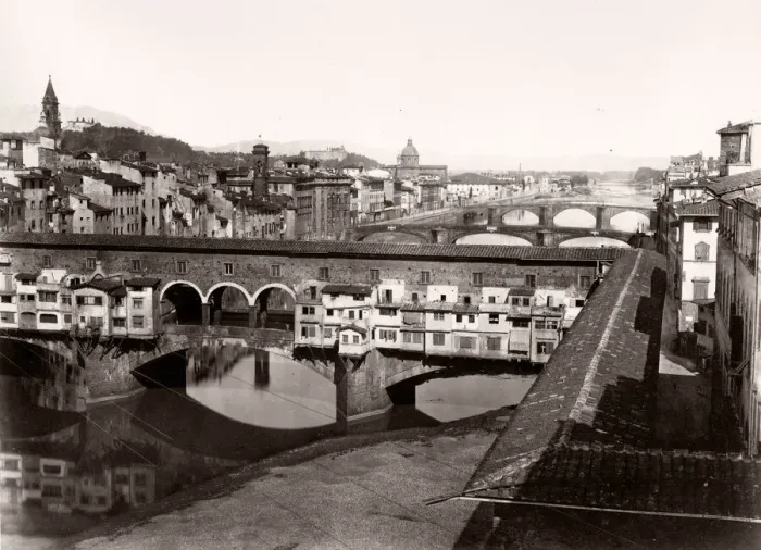 Framed Print : 19th century vintage photograph Italy - Ponte Vecchio, River Arno, Florence Framed Print : 19th century vintage photograph Italy - Ponte Vecchio, River Arno, Florence