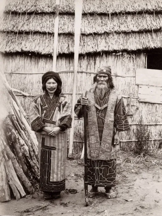 Framed Print : 19th century vintage photograph: Japan - portrait of an Ainu Aino couple Hokkaido Framed Print : 19th century vintage photograph: Japan - portrait of an Ainu Aino couple Hokkaido