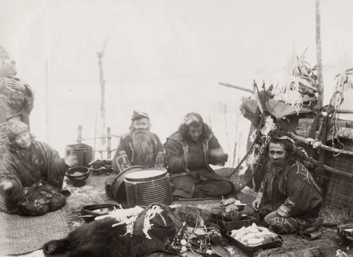 Framed Print : 19th century vintage photograph: Japan - portrait of an Ainu Aino group Hokkaido, Japan c Framed Print : 19th century vintage photograph: Japan - portrait of an Ainu Aino group Hokkaido, Japan c