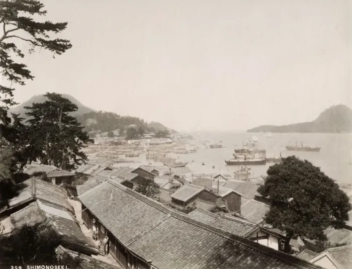 Framed Print : 19th century vintage photograph: ships in the harbour at Shimonoseki Framed Print : 19th century vintage photograph: ships in the harbour at Shimonoseki