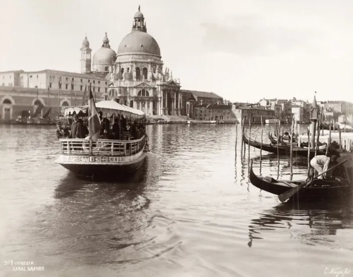 Framed Print : 19th century vintage photograph: tourist boaat and gondolas on the Grand Canal, Venice Framed Print : 19th century vintage photograph: tourist boaat and gondolas on the Grand Canal, Venice