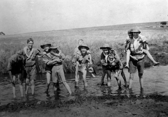 Framed Print : 1st Bellevue Scouts crossing watercourse Framed Print : 1st Bellevue Scouts crossing watercourse