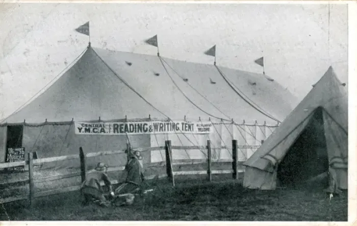 Framed Print : 1st Middlesex Regiment - YMCA Reading & Writing Tent, Worthi Framed Print : 1st Middlesex Regiment - YMCA Reading & Writing Tent, Worthi