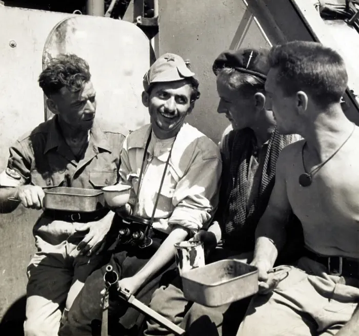Framed Print : No 2 Commando drinking tea with a Yugoslav partisan Framed Print : No 2 Commando drinking tea with a Yugoslav partisan