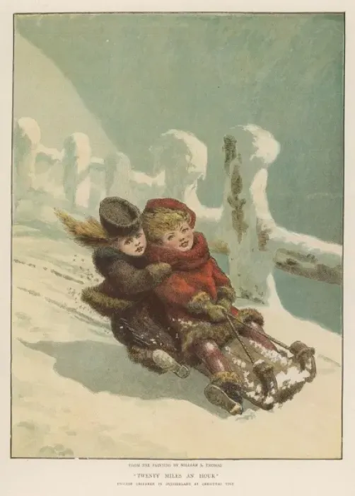 Framed Print : 2 Girls Sledging 1879 Framed Print : 2 Girls Sledging 1879