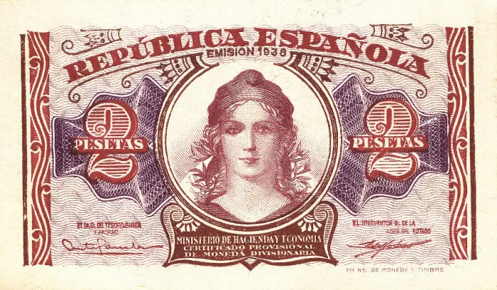 Framed Print : 2 pesetas bill (Spain, 1938) Framed Print : 2 pesetas bill (Spain, 1938)