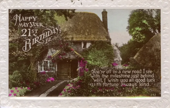 Framed Print : 21st birthday card with thatched cottage Framed Print : 21st birthday card with thatched cottage