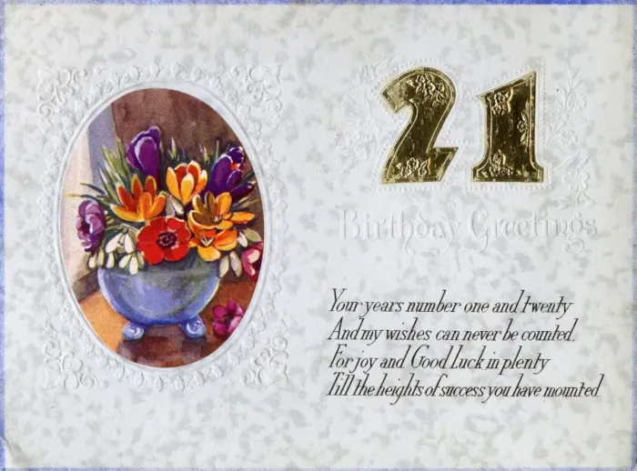 Framed Print : 21st birthday card with vase of flowers Framed Print : 21st birthday card with vase of flowers