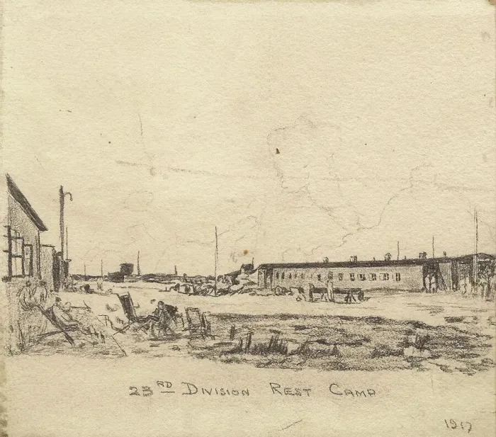 Framed Print : 23rd Division Rest Camp, by William Hugh Duncan Arthur, WW1 Framed Print : 23rd Division Rest Camp, by William Hugh Duncan Arthur, WW1