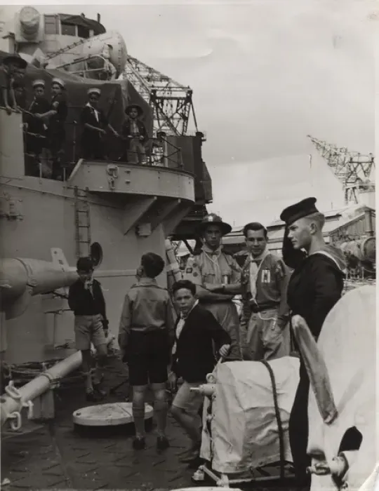 Framed Print : 2nd and 3rd Gibraltar Scouts visiting HMS Superb Framed Print : 2nd and 3rd Gibraltar Scouts visiting HMS Superb