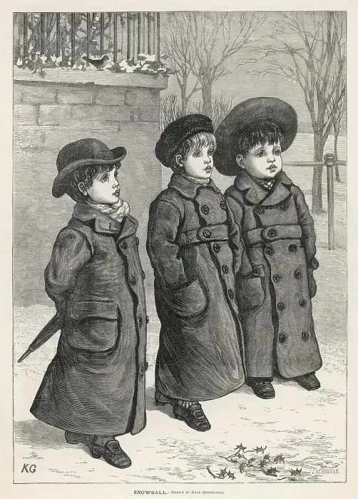 Framed Print : 3 Becoated Boys in Snow Framed Print : 3 Becoated Boys in Snow